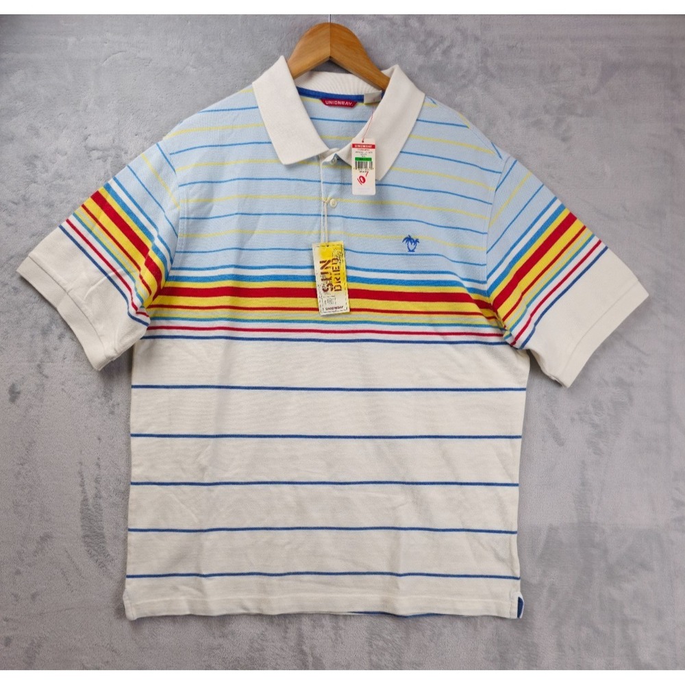 Vtg‎ Union Bay Sun Dried Polo Shirt Large Rugby Y2K White Blue Red Striped NWT